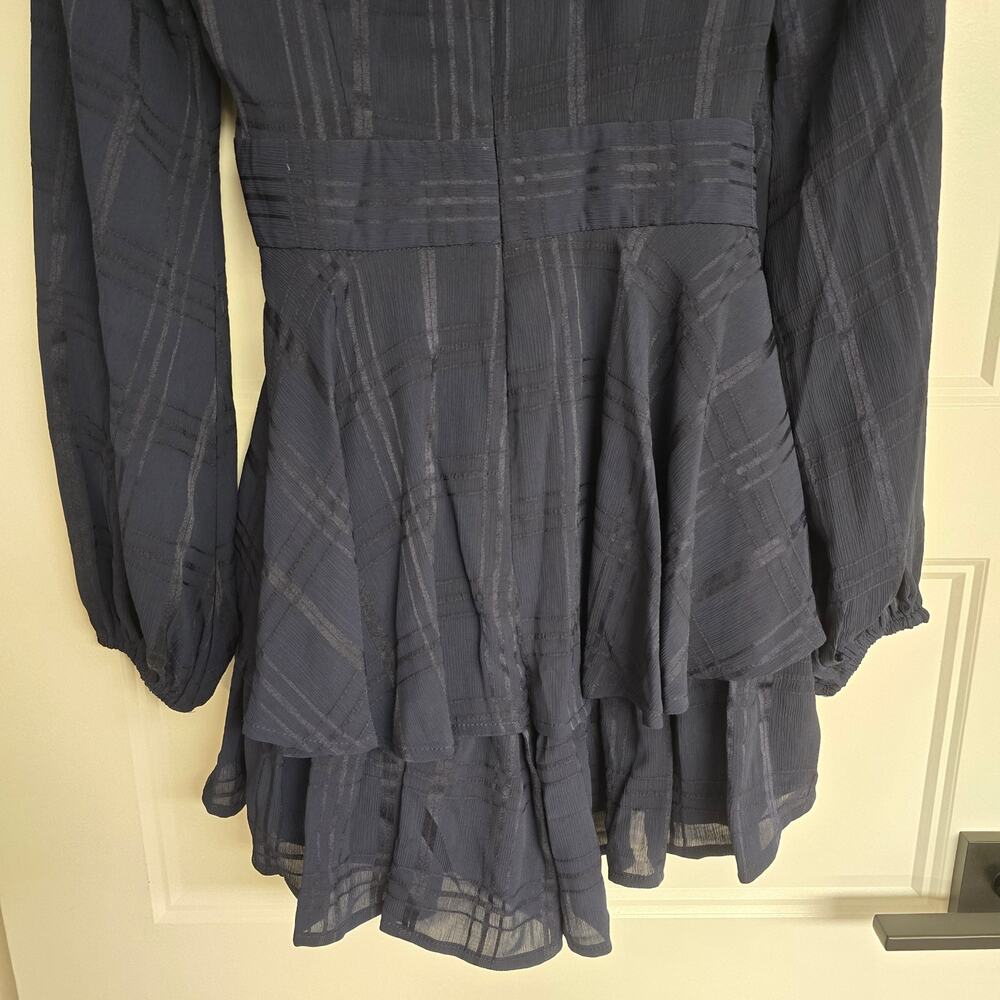 Women's Selfie Leslie Navy Blue Fit & Flare Long Sleeve Romper | Size XS - Picture 9 of 11